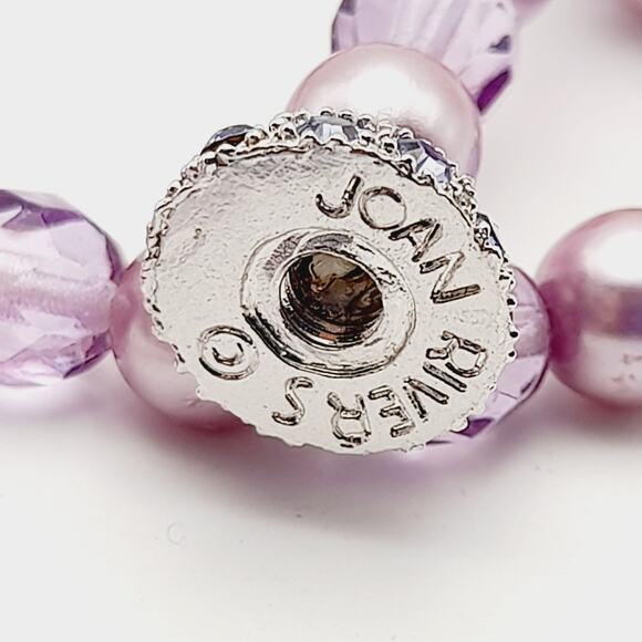 Vintage Joan Rivers Lavender Glass Pearls Crystal Beaded Necklace, Screw Clasp - Picture 8 of 10